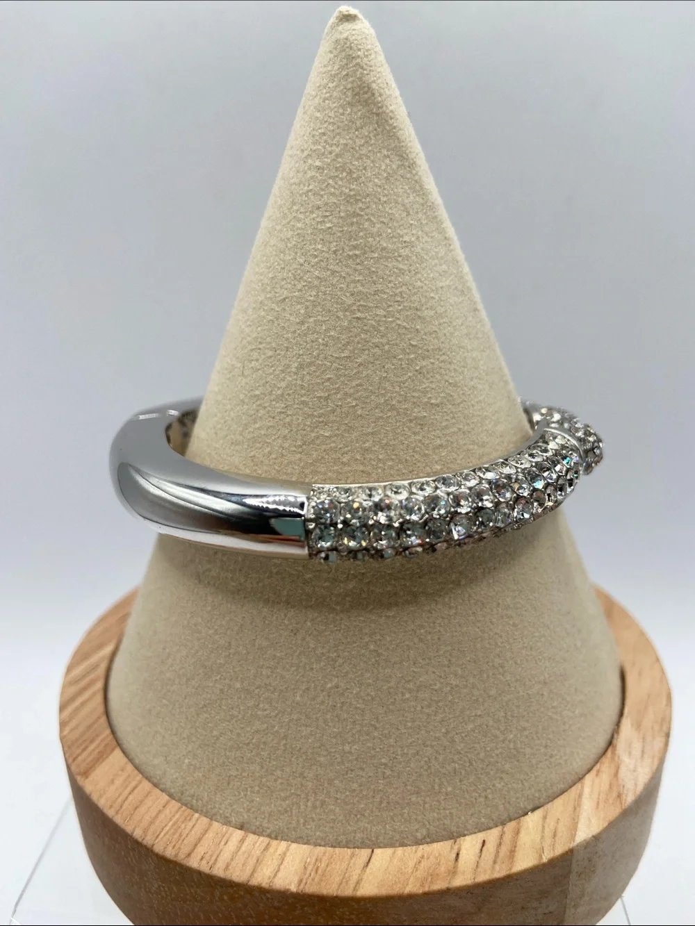 Joan Boyce Kissable Cuff Pave Crystal Hinged Cuff Bracelet Silver Tone Size M